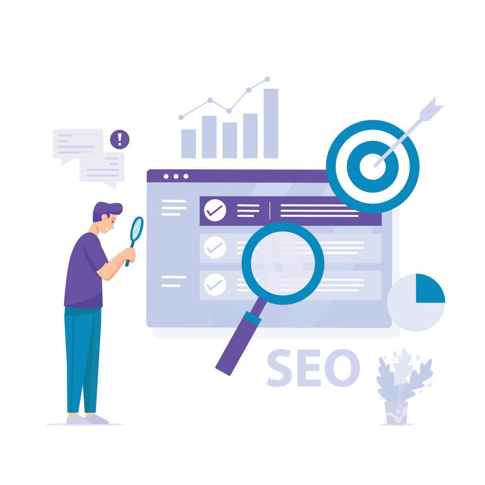 marketing seo homme trouver des gens de niche illustration plate vecteur