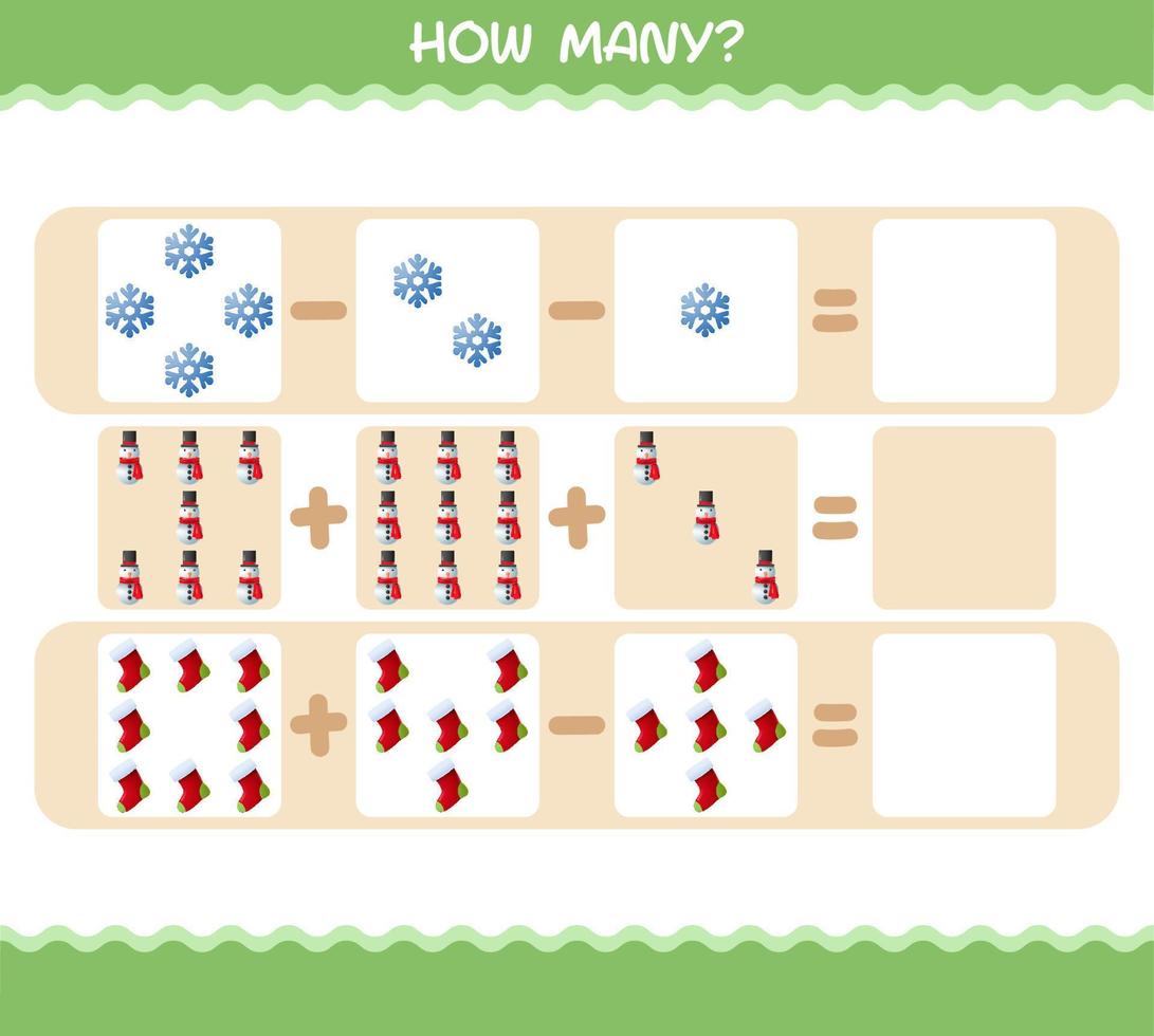 combien de noël de bande dessinée. jeu de comptage. jeu éducatif pour les enfants d'âge préscolaire et les tout-petits vecteur