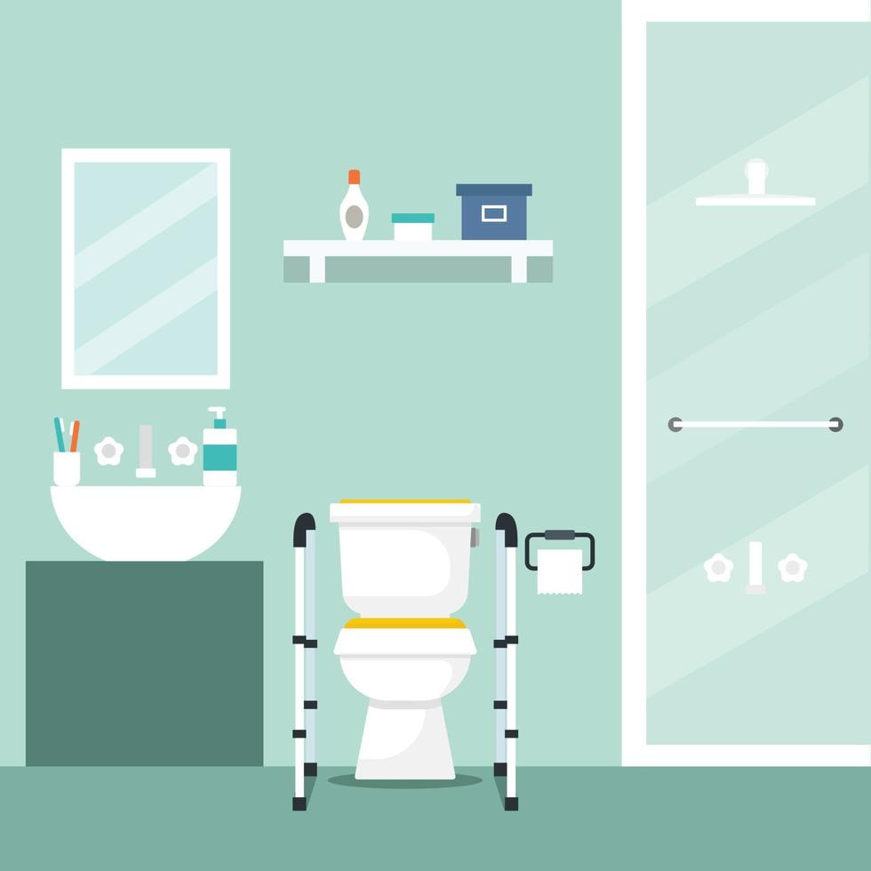 illustration vectorielle. conception plate. salle de bain avec meuble. intérieur de la salle de bain. avec support WC vecteur