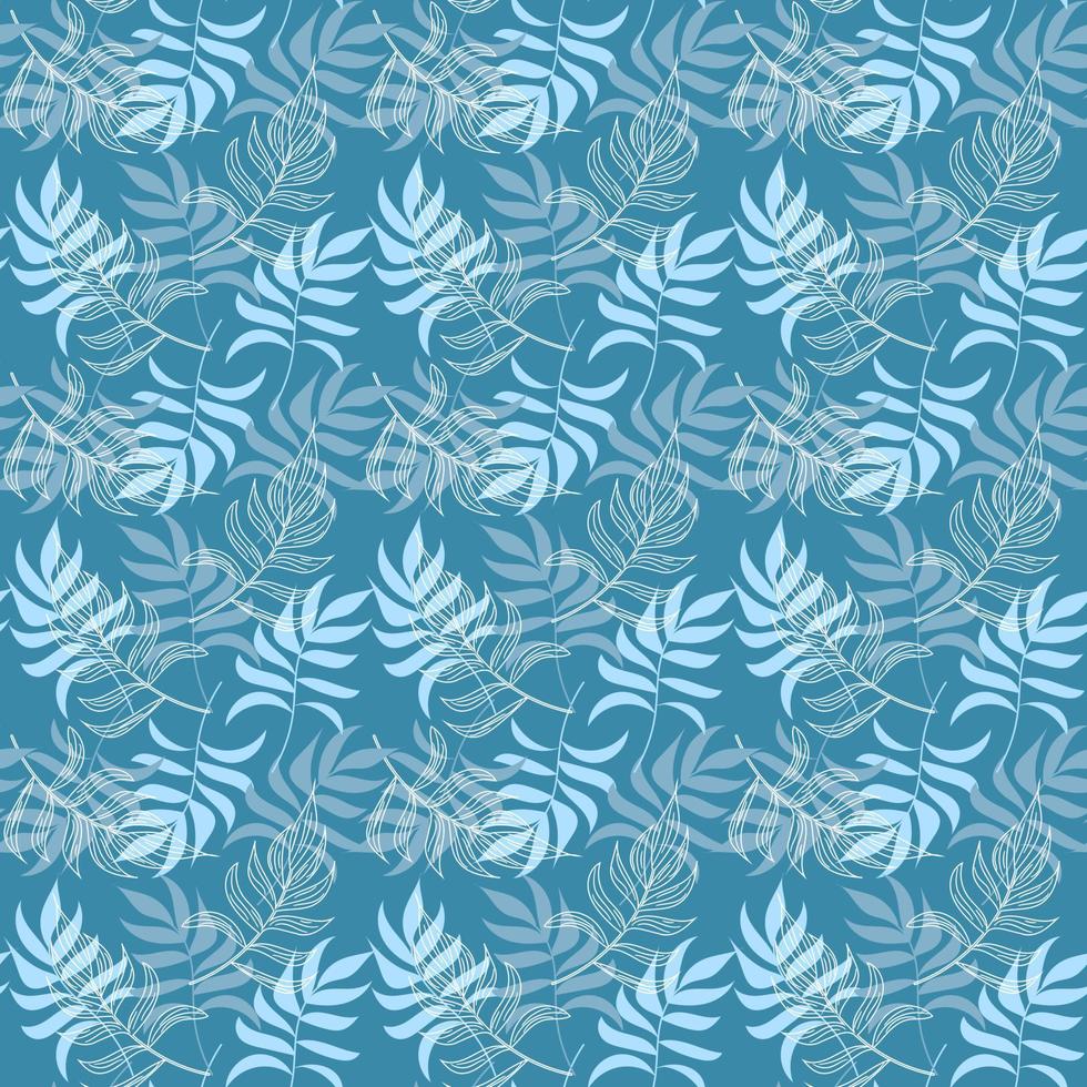 fond de feuillage tropical abstrait dans des couleurs bleu pastel. feuilles de palmier modèle sans couture d'art en ligne. illustration créative des tropiques pour la conception de maillots de bain, papier peint, textile. art vectoriel