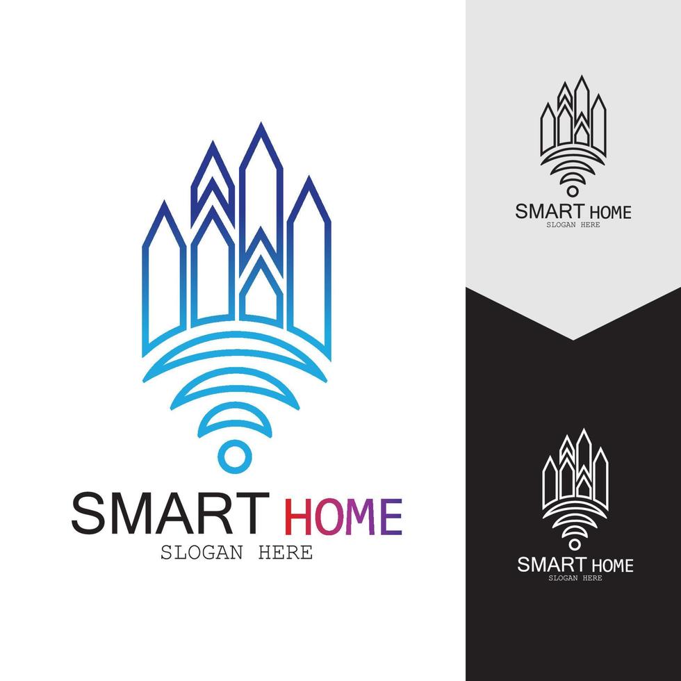 logo vectoriel de maison wifi.smart city tech icône vecteur. ville net logo concept vecteur