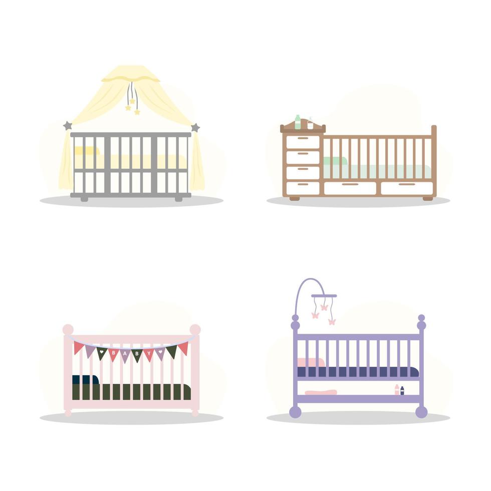 ensemble d'icônes de lit bébé. élément simple de la collection d'icônes de choses pour bébés. berceau de bébé créatif pour ui, ux, applications, logiciels et infographies. illustration vectorielle dans un style plat. vecteur