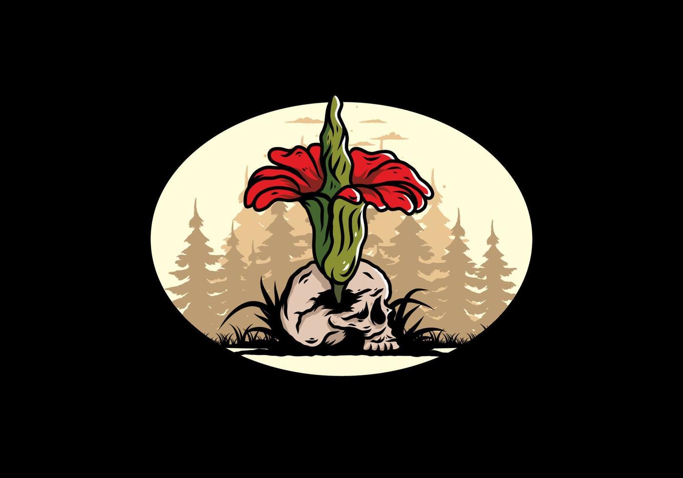 fleur de cadavre qui pousse sur l'illustration du crâne vecteur