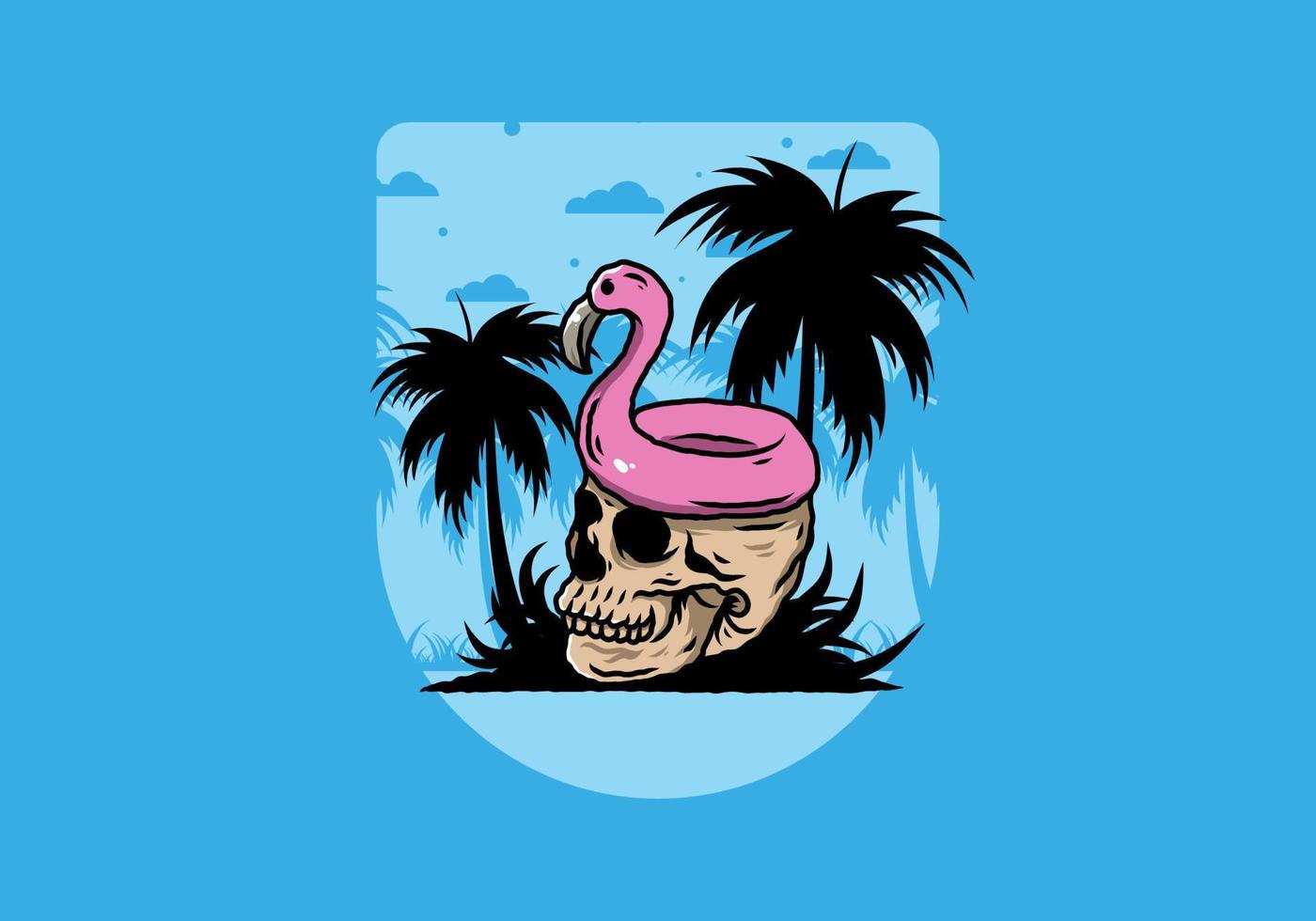 la bouée de sauvetage flamingo est au-dessus de l'illustration du crâne vecteur