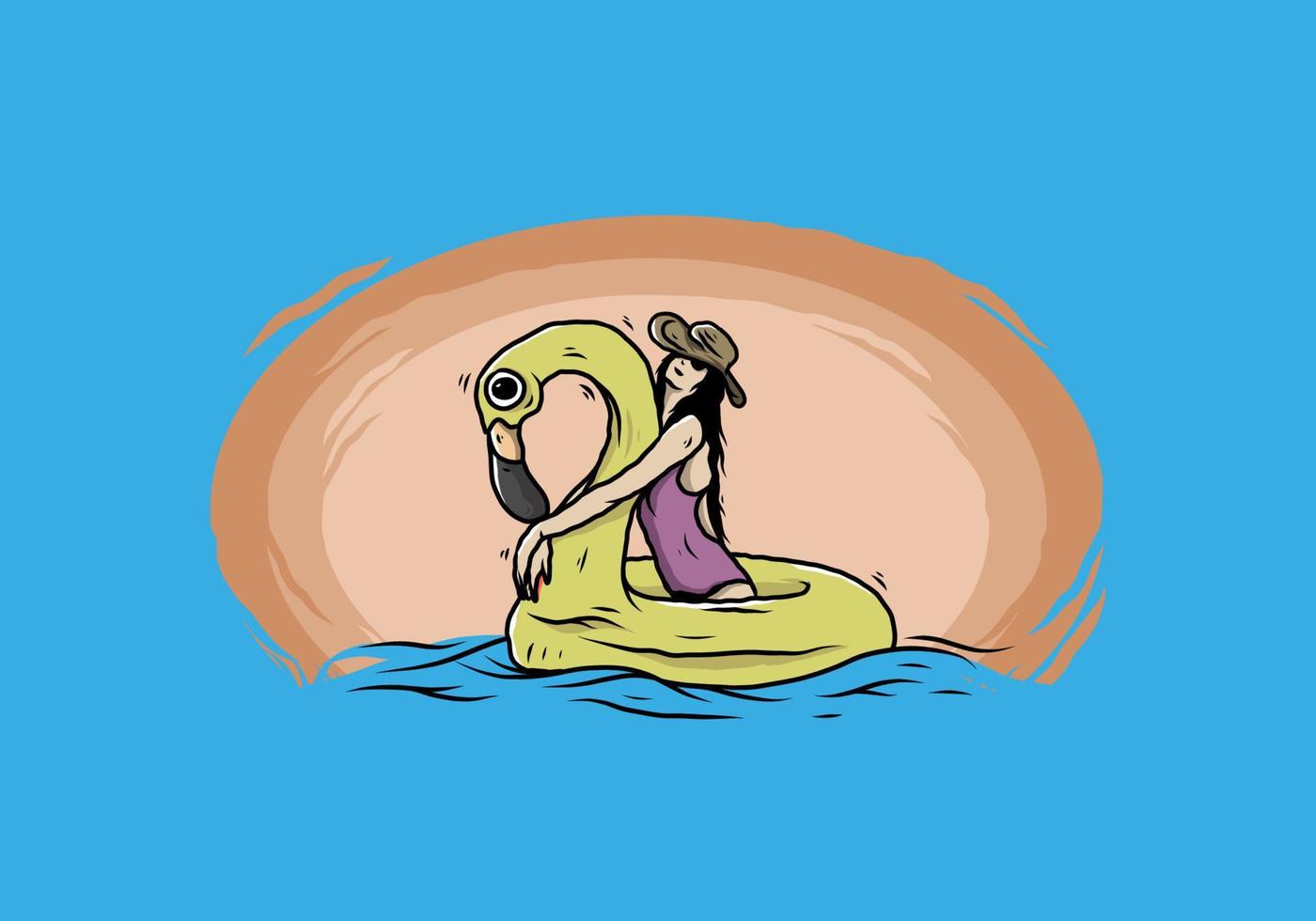 fille portant un chapeau de plage dans une bouée de sauvetage gonflable flamingo illustration vecteur