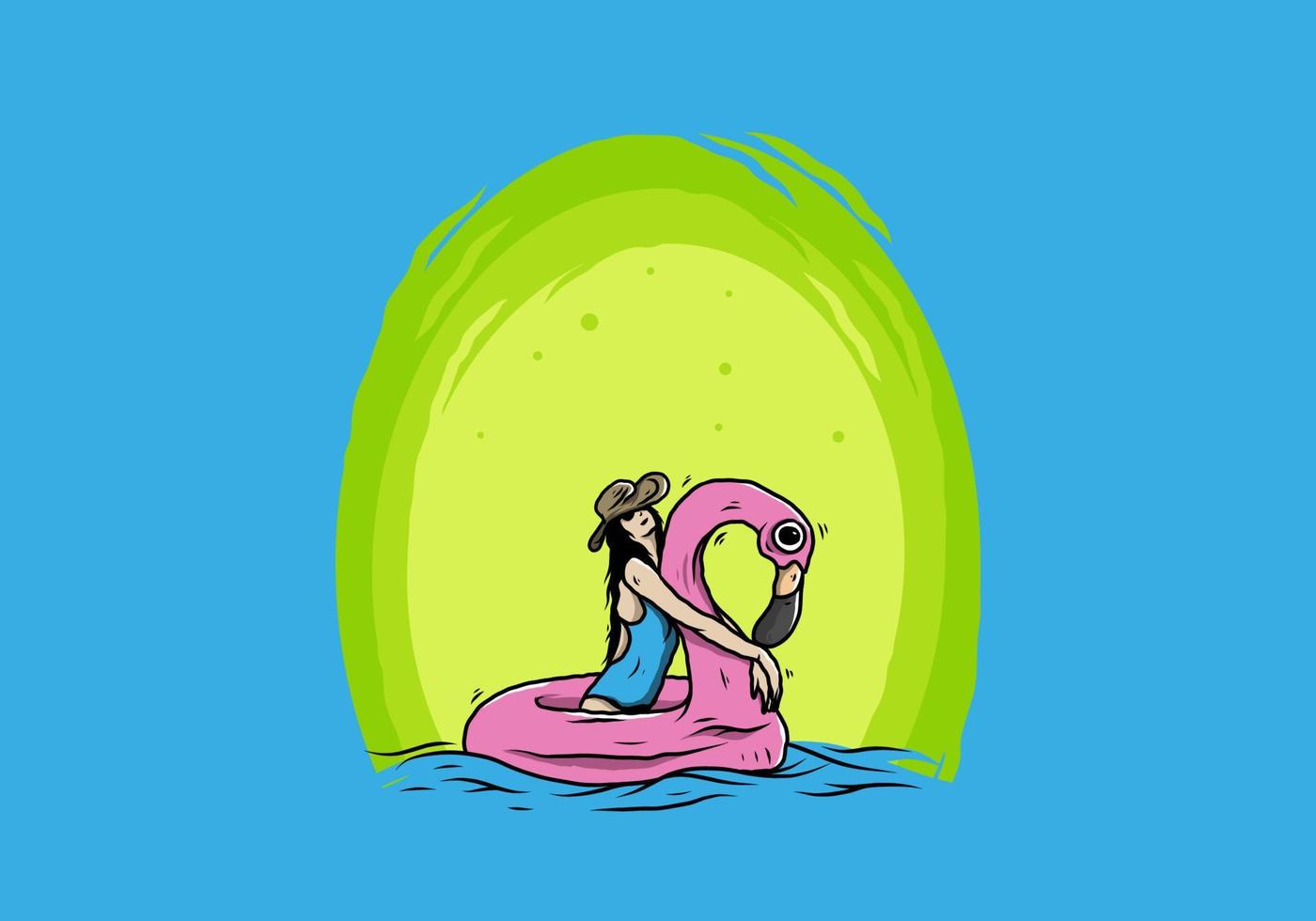 fille portant un chapeau de plage dans une bouée de sauvetage gonflable flamingo illustration vecteur