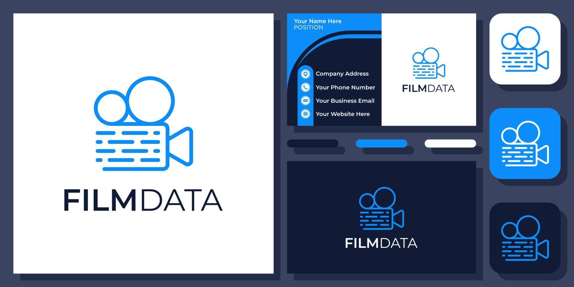 technologie de données de film de caméra cinéma numérique création de logo vectoriel simple moderne avec carte de visite