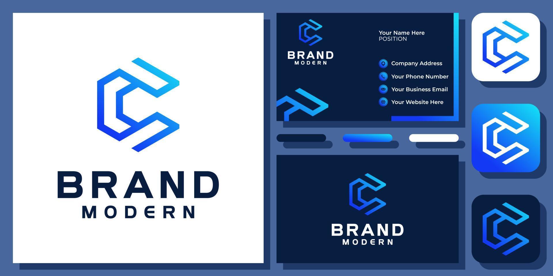 lettre initiale c technologie hexagonale connexion monogramme création de logo vectoriel simple avec carte de visite