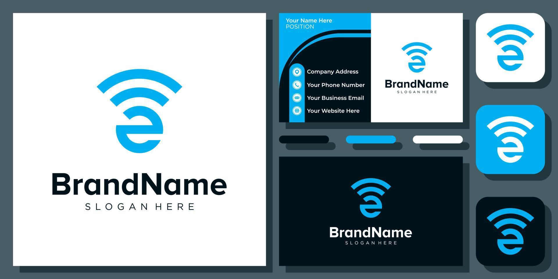 lettre initiale e signal technologie connexion communication création de logo vectoriel avec carte de visite