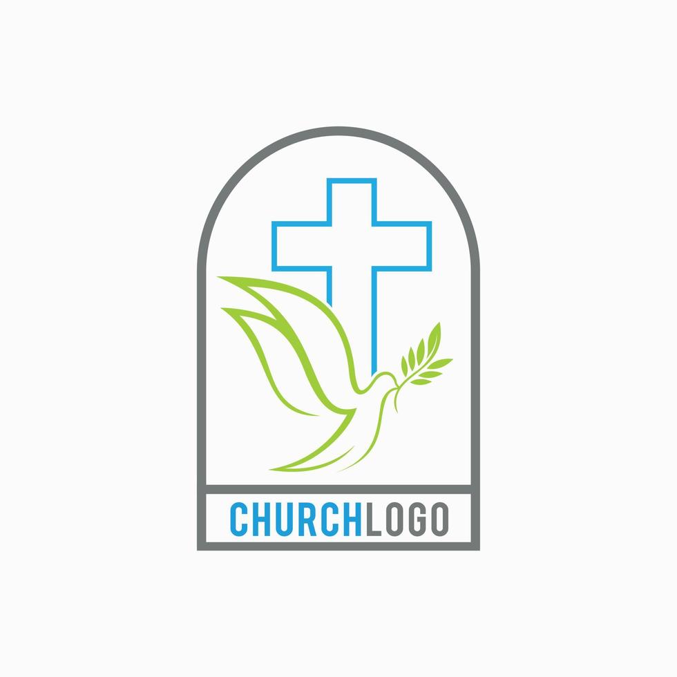 logo de l'église avec concept de croix et de colombe pour l'église chrétienne vecteur