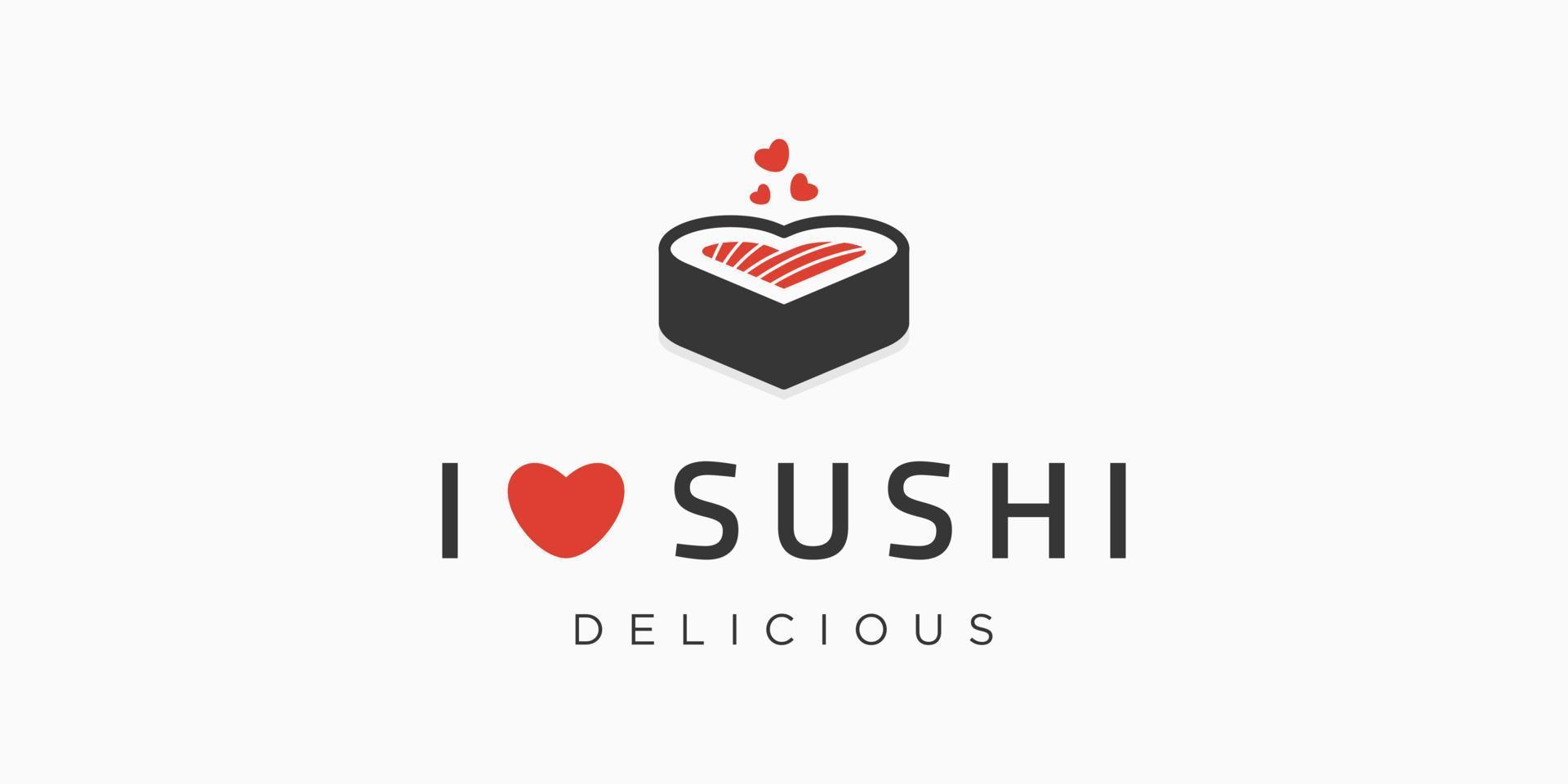 illustration sushi amour baguettes cuisine cuisine japonaise restaurant de fruits de mer création de logo vectoriel