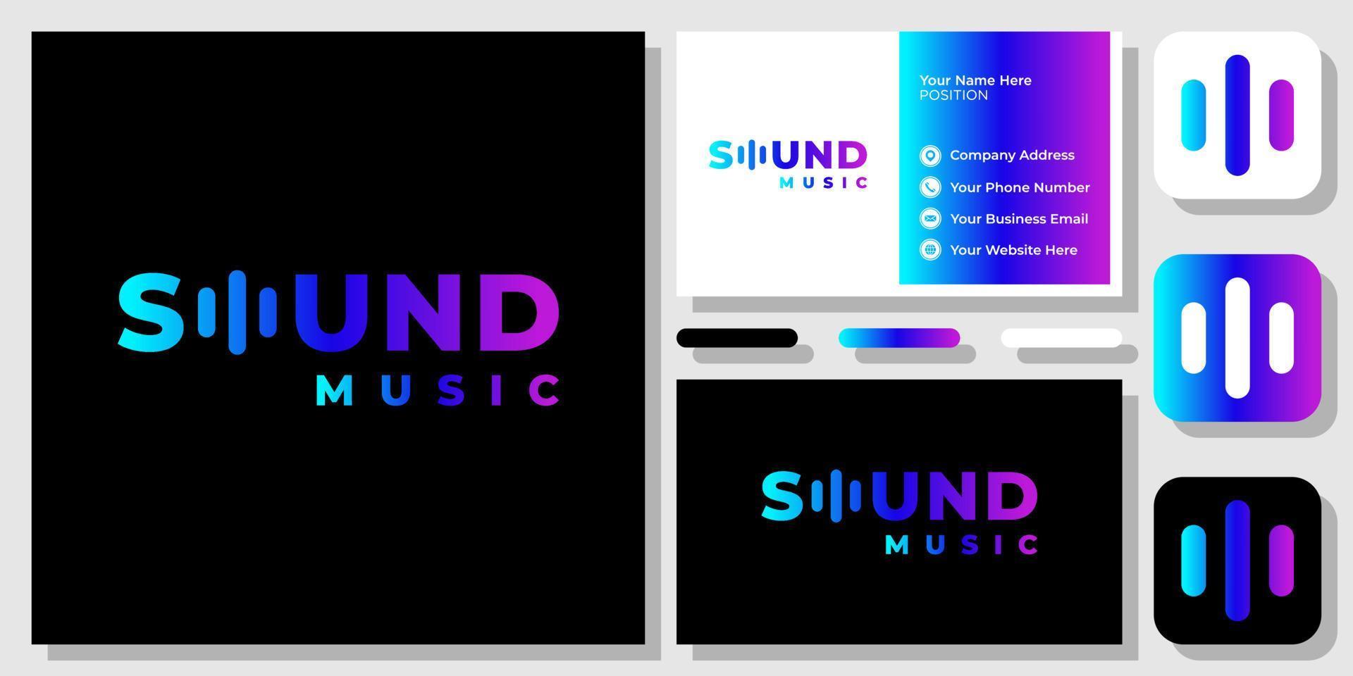 mot-symbole sonore dégradé coloré musique audio simple icône création de logo avec modèle de carte de visite vecteur