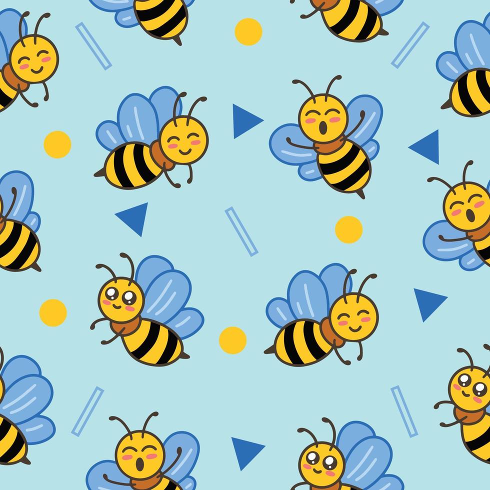 fond d'écran d'objet bleu à motif harmonieux d'animal mignon petite abeille avec un design bleu de mer. vecteur