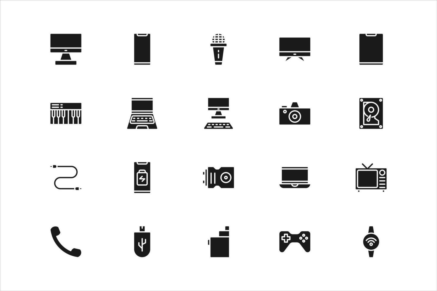 ensemble d'icônes vectorielles d'appareils électroniques dans le style de glyphe vecteur