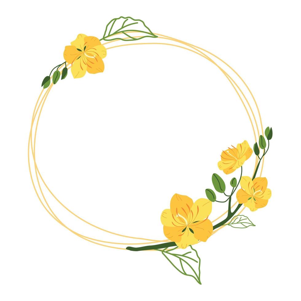 cadre doré rond avec des fleurs jaunes vecteur