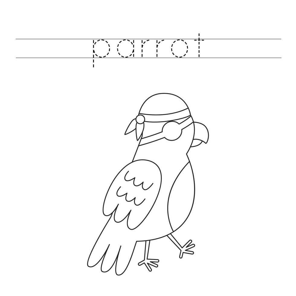 tracez les lettres et colorez le joli perroquet. pratique de l'écriture manuscrite pour les enfants. vecteur