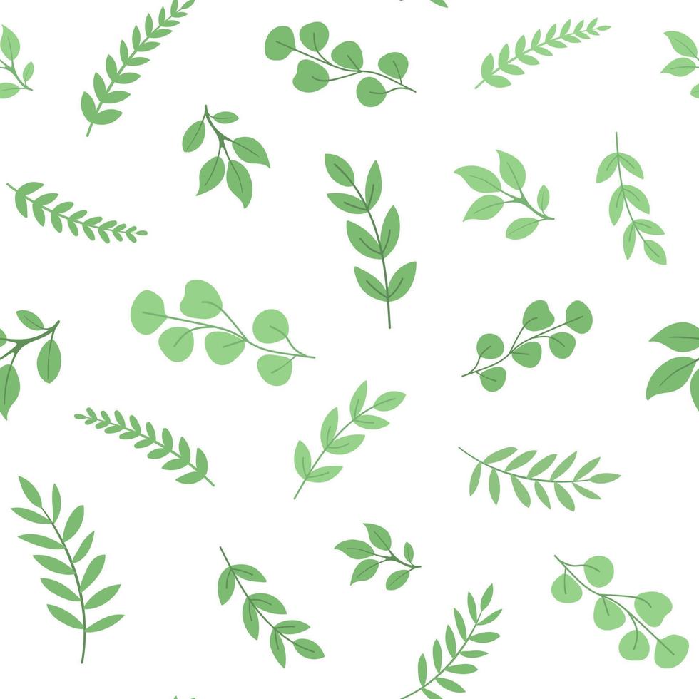 mignon dessin animé vert motif floral sans soudure. isolé sur fond blanc. feuillage d'été, conception de branches. illustration vectorielle dessinés à la main vecteur