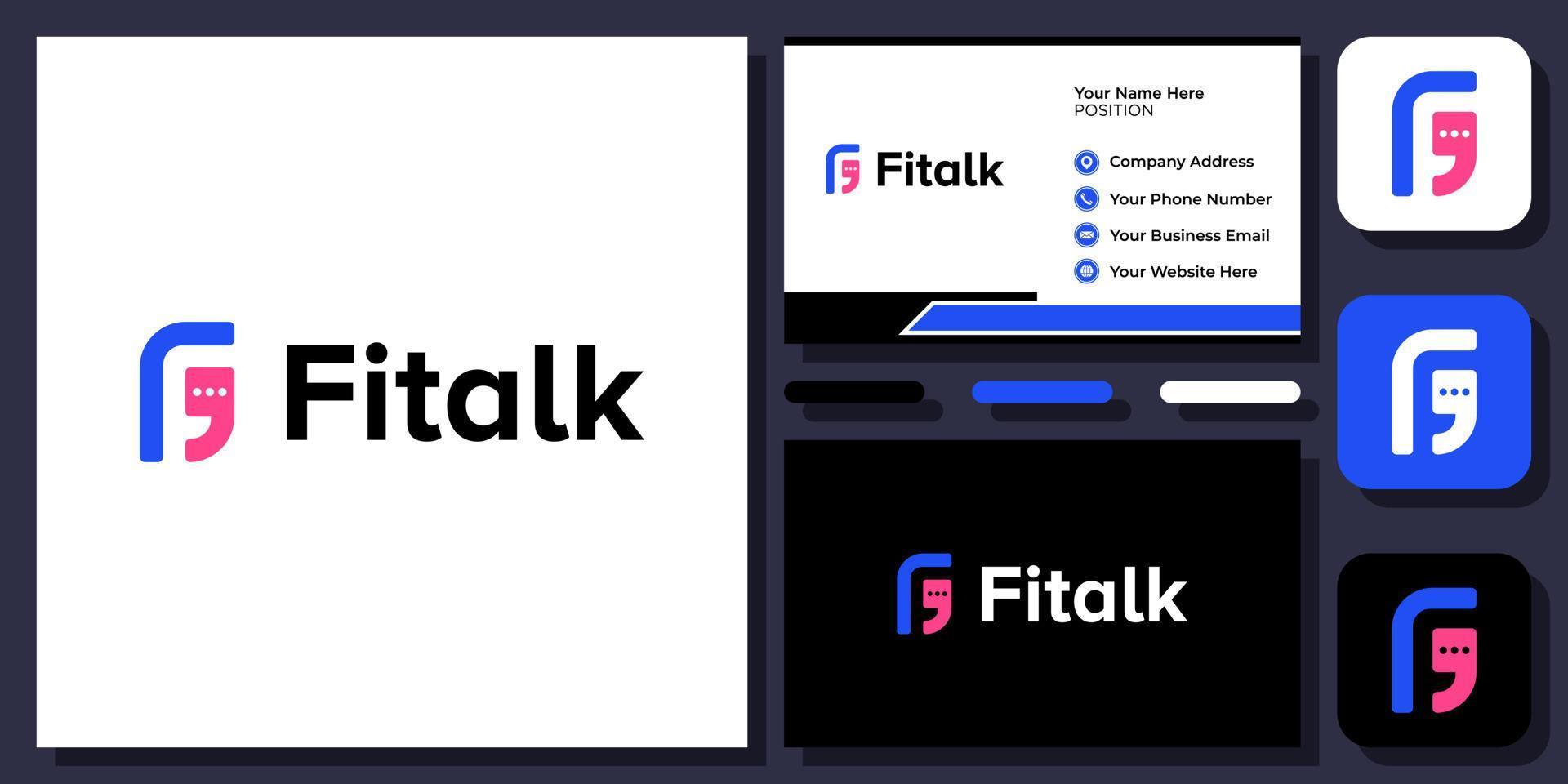 lettre initiale f bulle chat parler discours parler conversation création de logo vectoriel avec carte de visite
