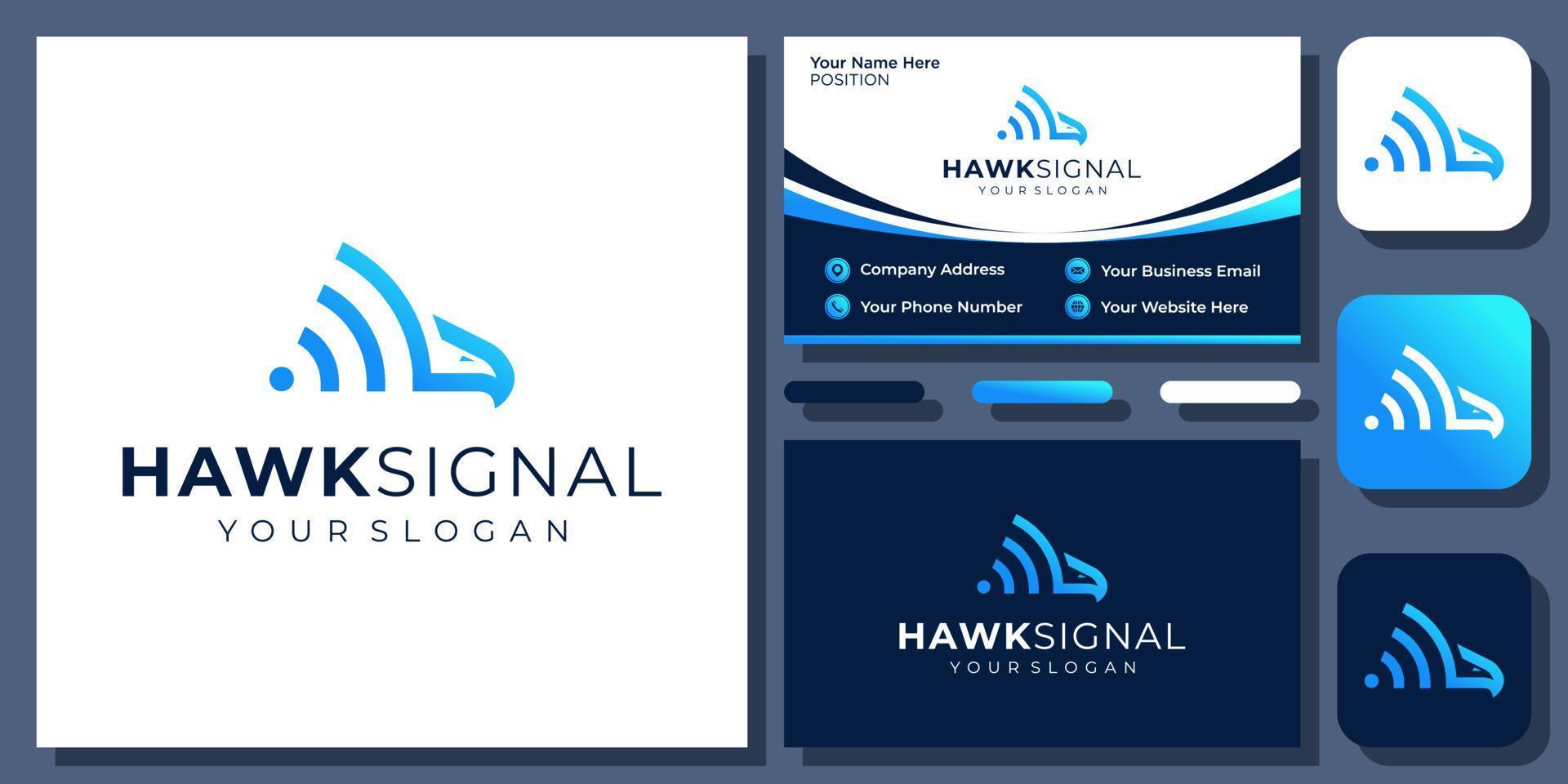 technologie de communication de signal d'oiseau conception de logo vectoriel de connexion d'aile de mouche avec carte de visite