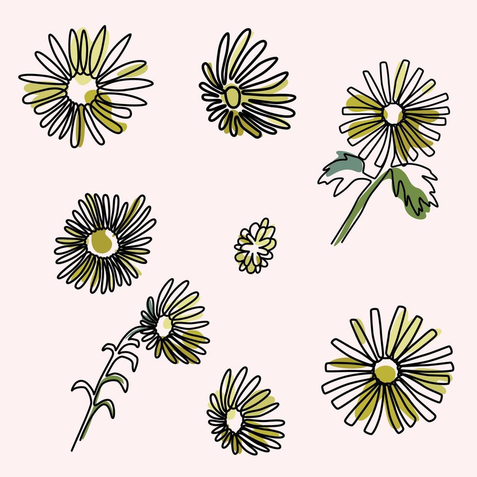 ensemble d'un dessin au trait de fleur botanique au design minimaliste vecteur