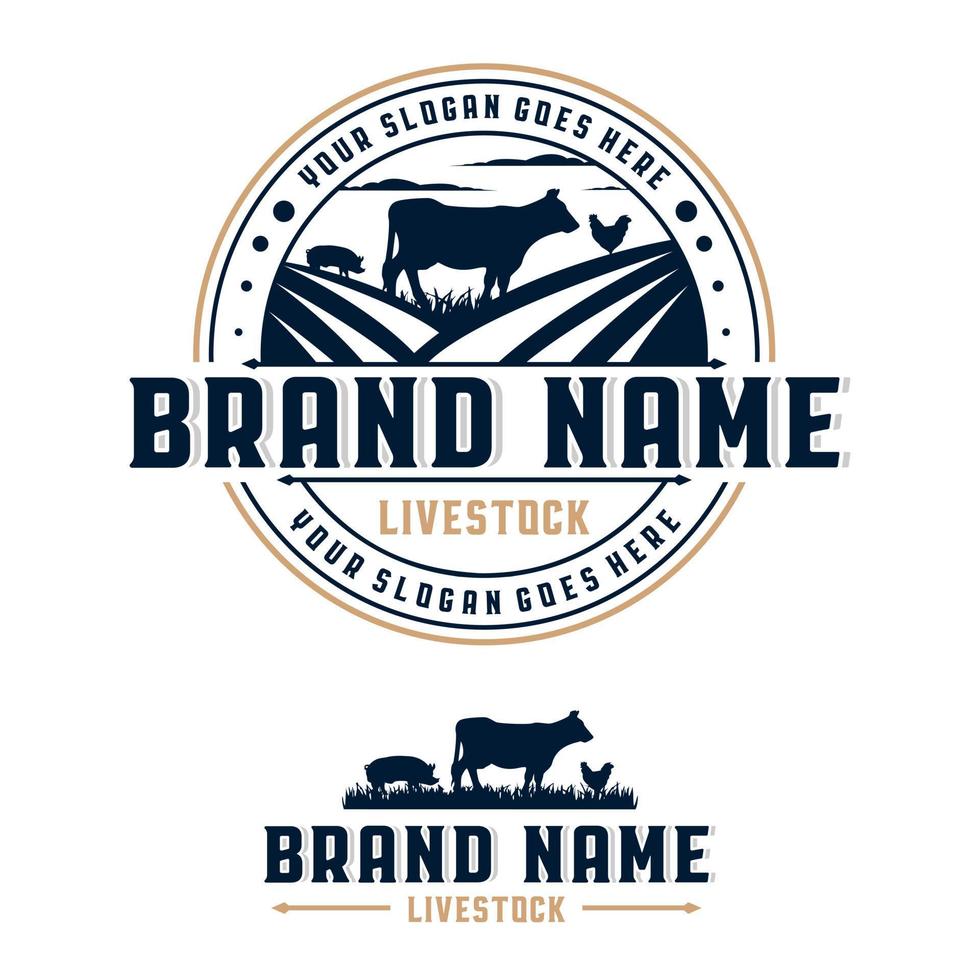 modèle de logo d'insigne de cercle d'élevage d'animaux de ferme vecteur