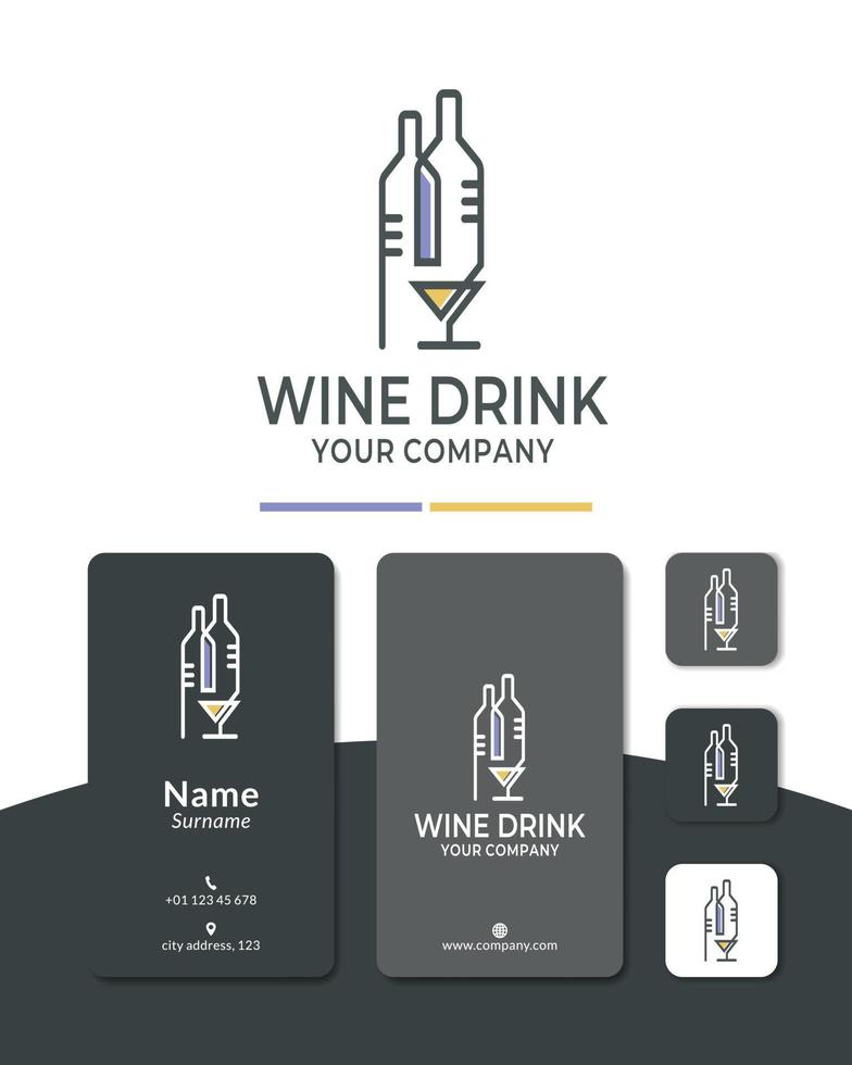 vecteur de conception de logo chevauchant une bouteille de vin et un verre. pour restaurant