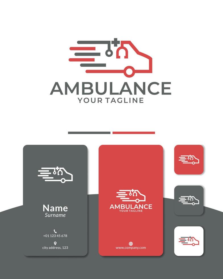 vecteur de conception de logo médical ambulance, voiture, stéthoscope, médecin, premiers soins