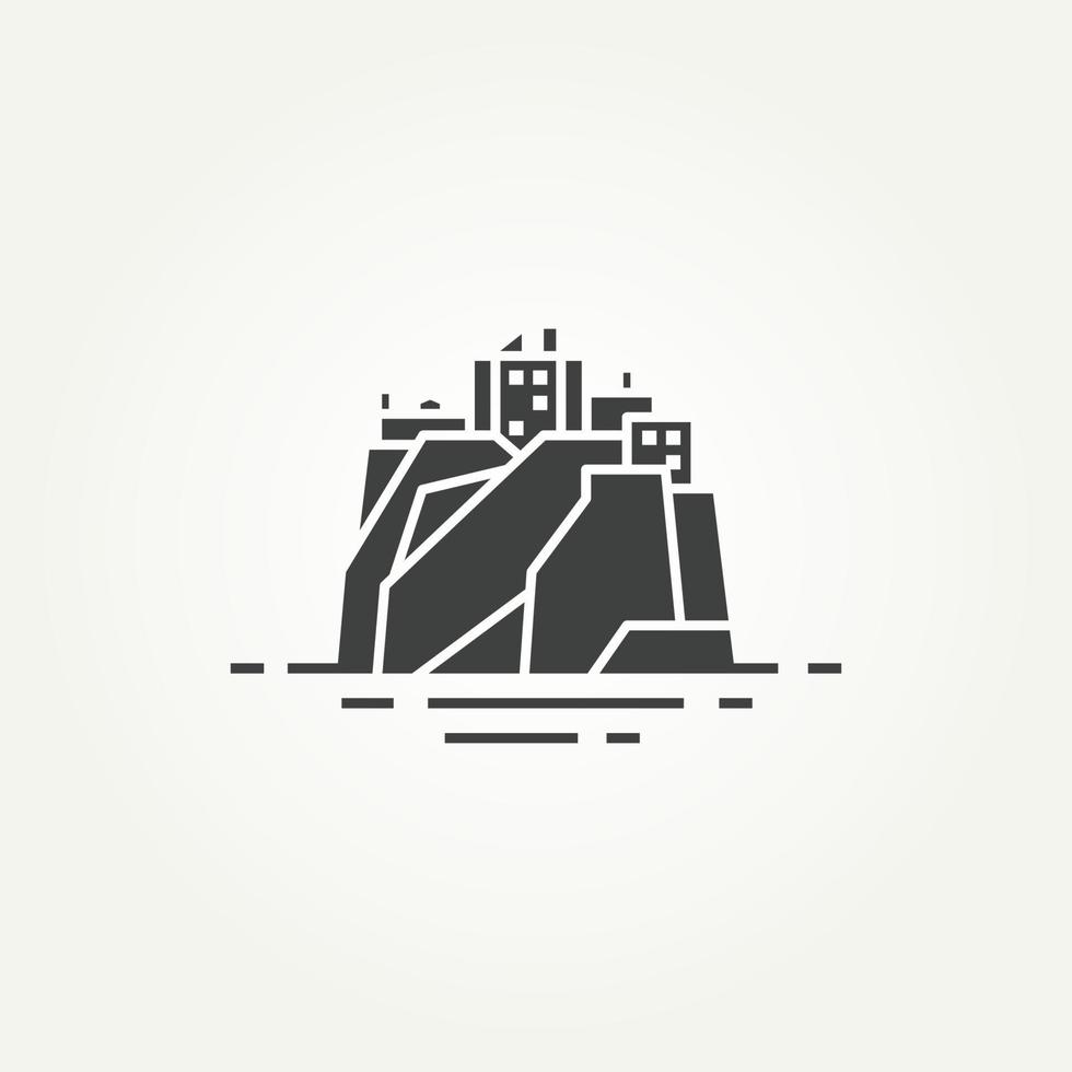 modèle d'icône de logo de château de pierre conception d'illustration vectorielle. Château de Dunnottar en Ecosse sur un rocher au-dessus de la mer vecteur
