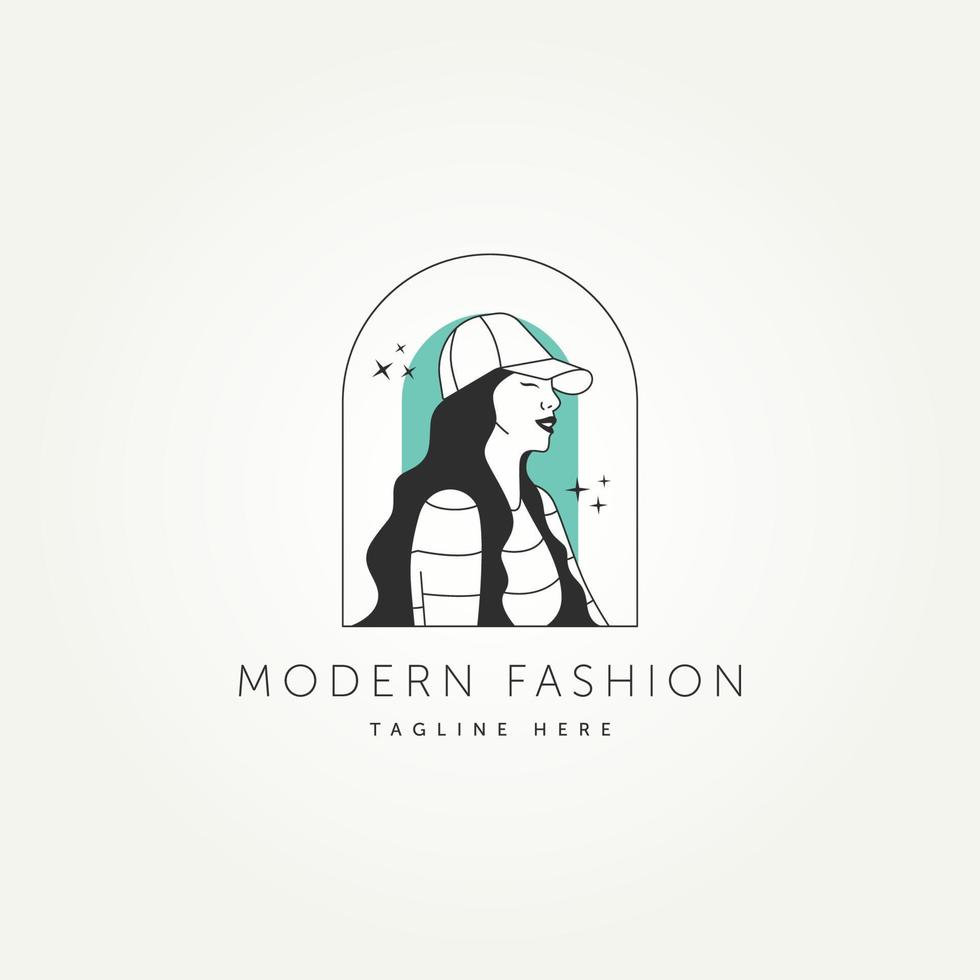 conception d'illustration vectorielle de modèle de logo d'icône d'art de ligne de mode et de beauté moderne minimaliste. fille asiatique simple avec chapeau et concept de logo de style de mode moderne vecteur