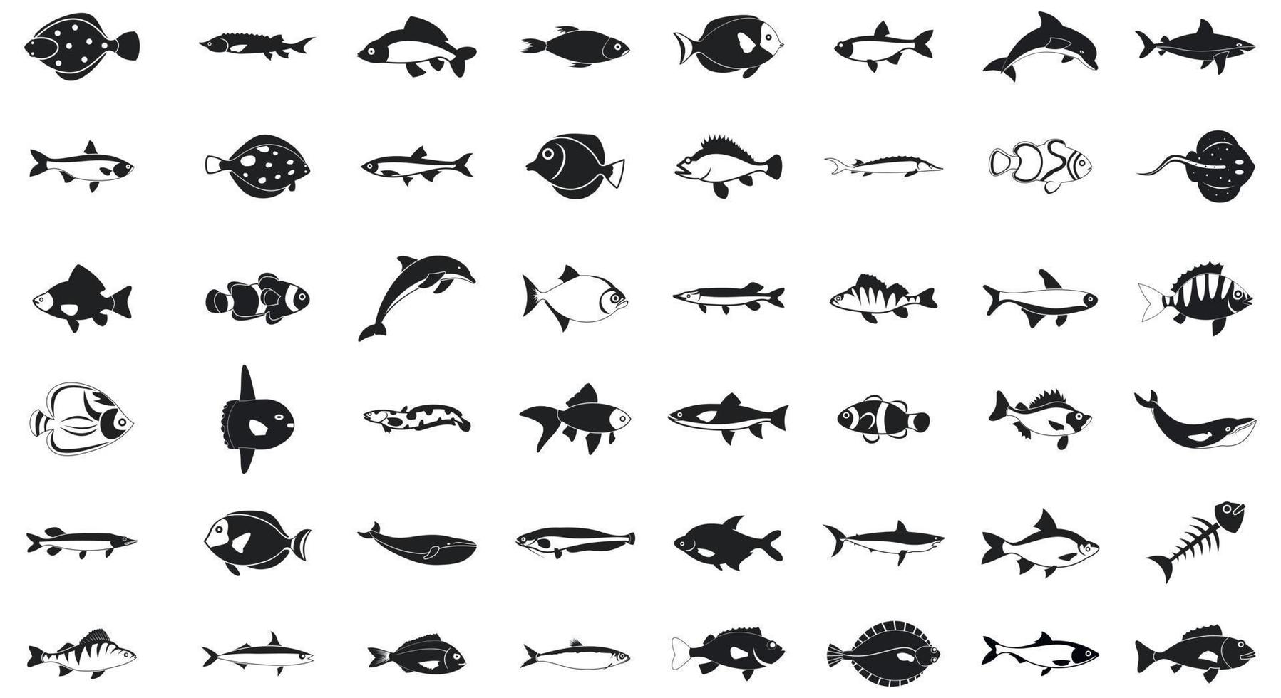jeu d'icônes de poisson, style simple vecteur