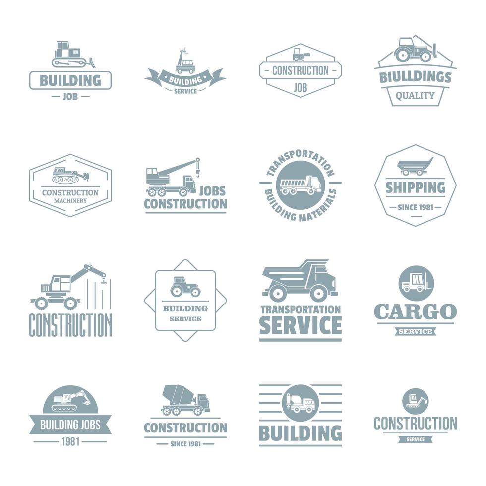 jeu d'icônes de logo de véhicules de construction, style simple vecteur