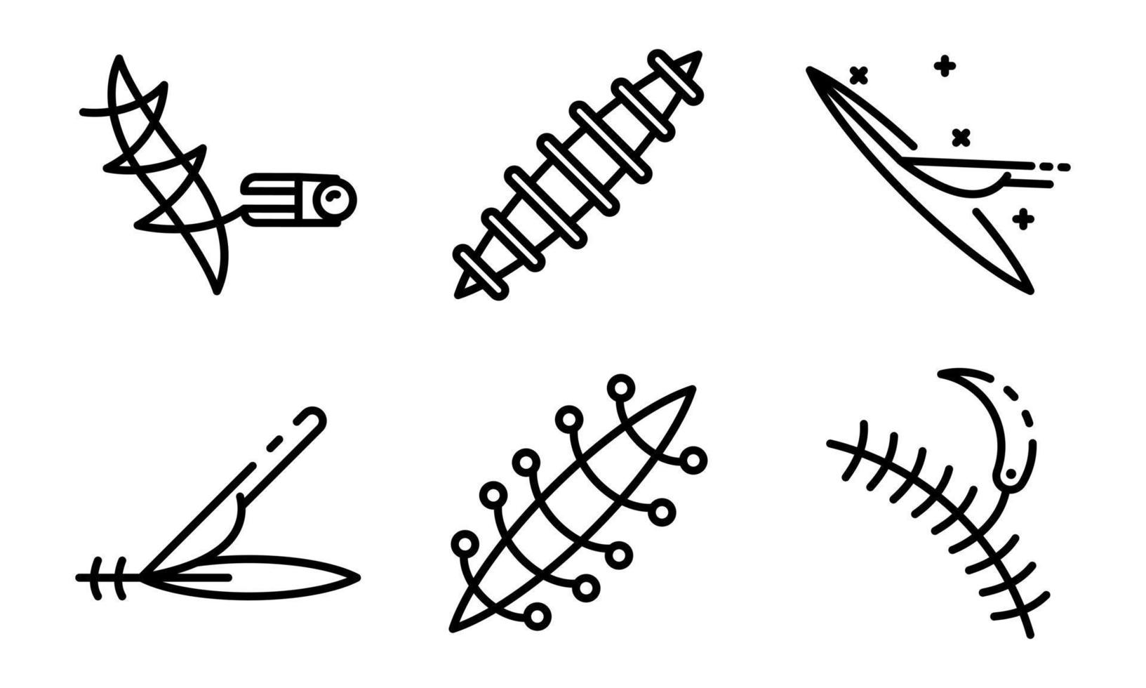 ensemble d'icônes de suture, style de contour vecteur