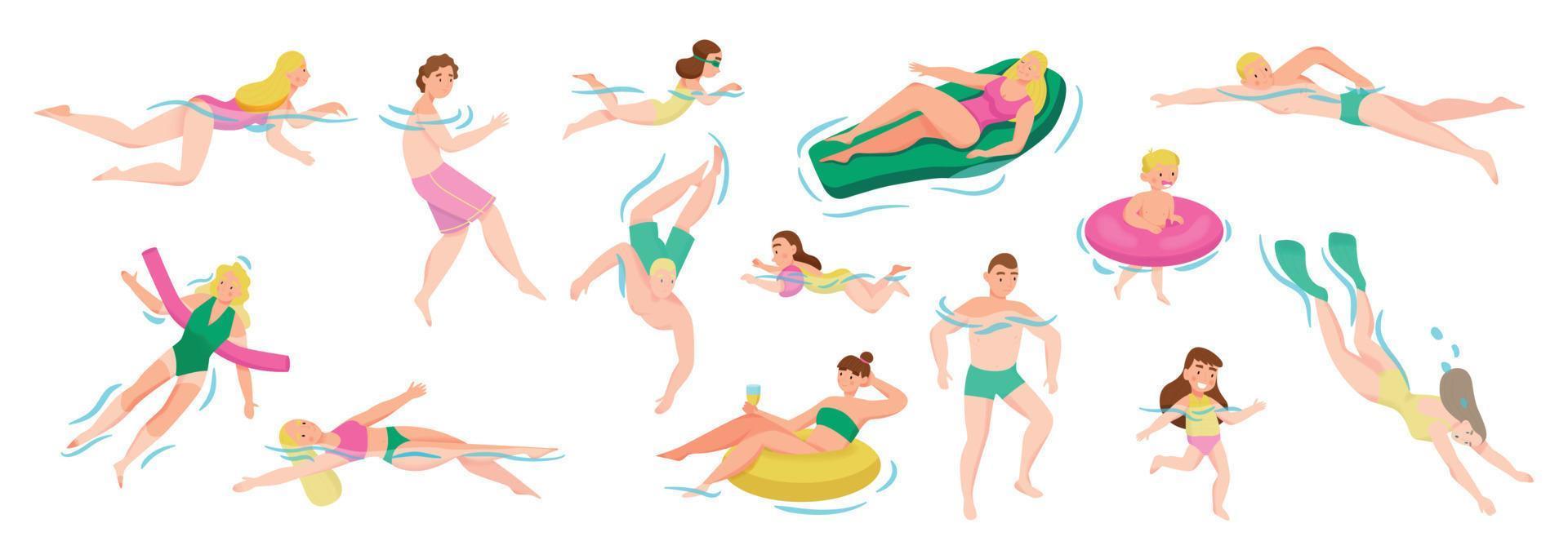 jeu d'icônes de personnes de maillots de bain de natation vecteur