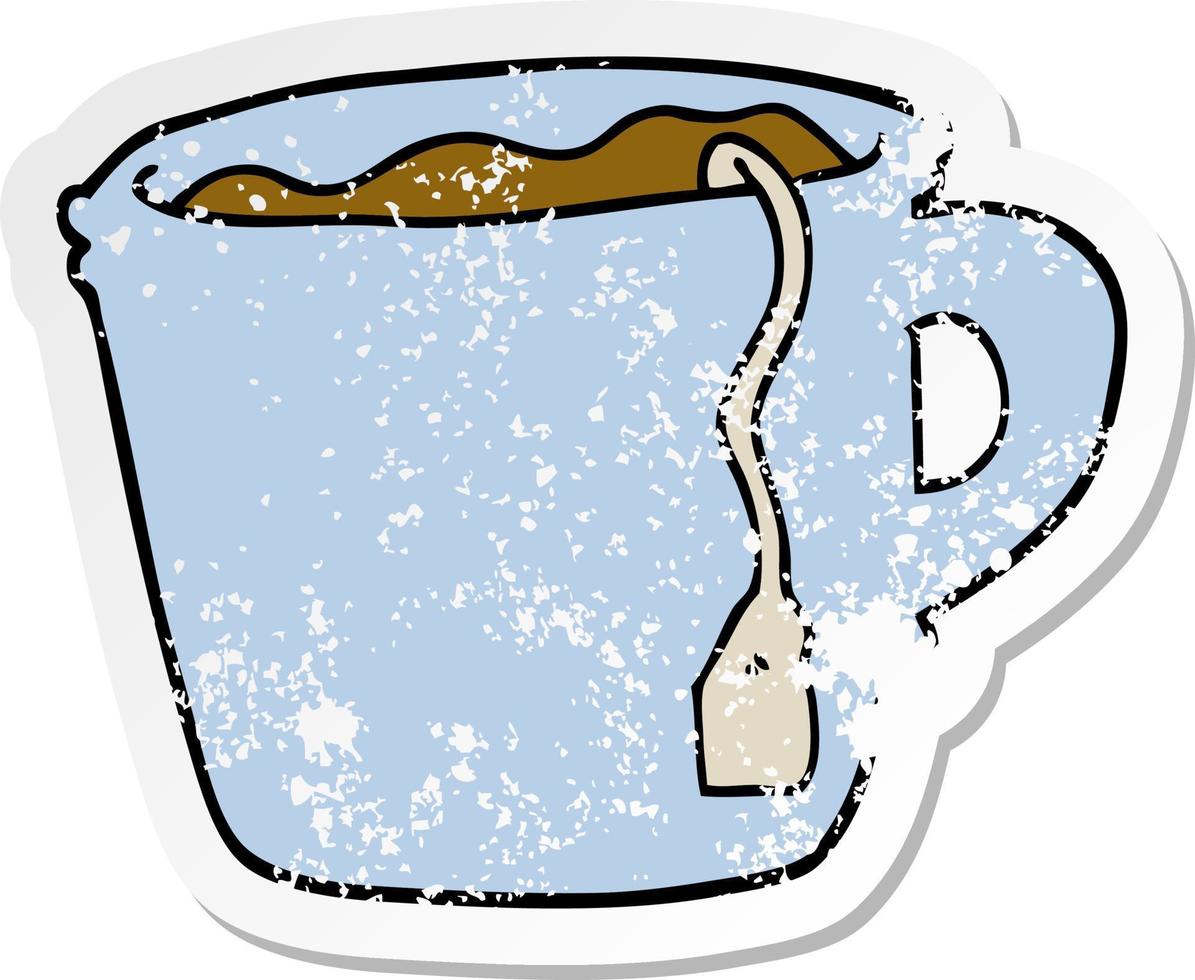 autocollant en détresse d'une tasse de thé chaude de dessin animé vecteur