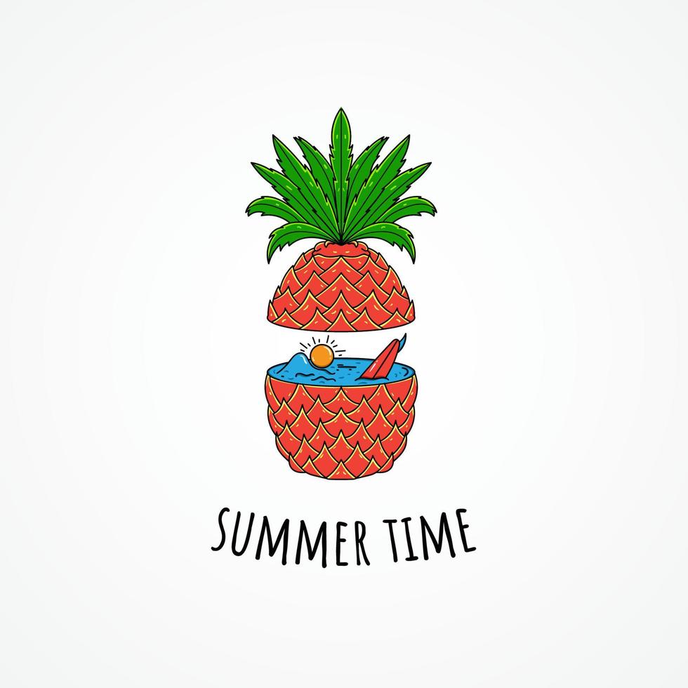 illustration vectorielle de l'heure d'été. illustration d'ananas et de plage vecteur