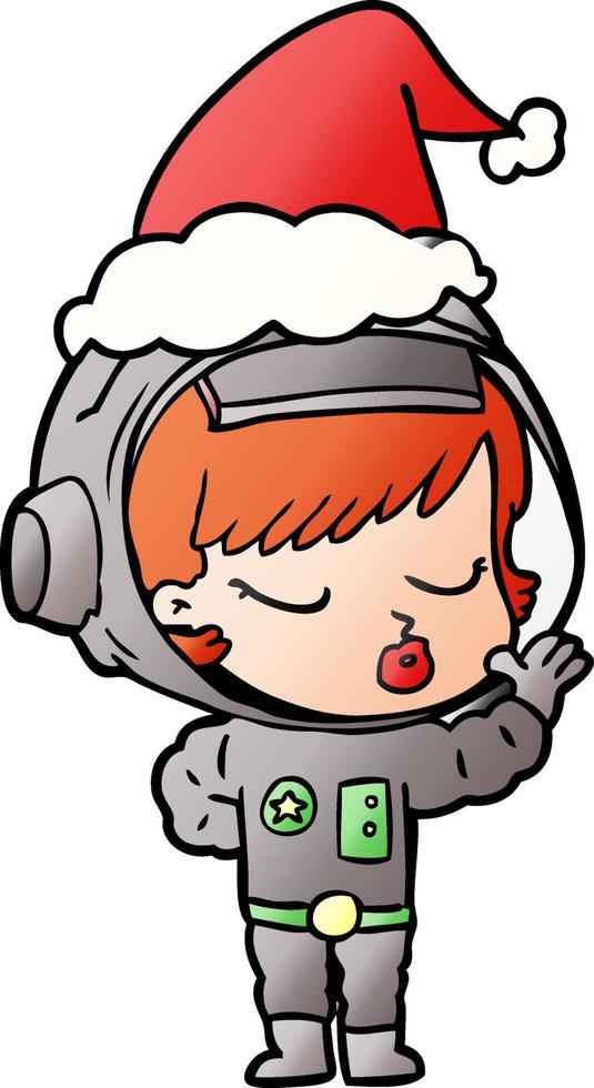 dessin animé dégradé d'une jolie fille astronaute portant un bonnet de noel vecteur