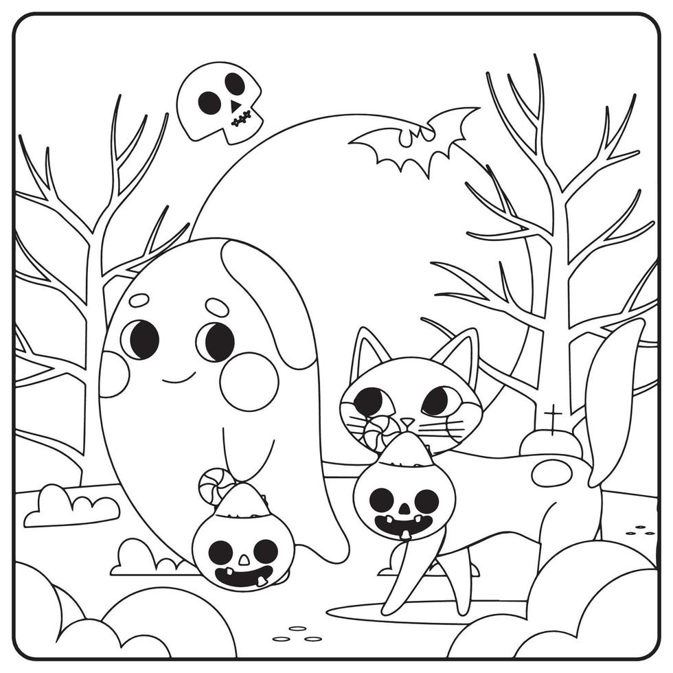 coloriage chat d'halloween pour les enfants vecteur