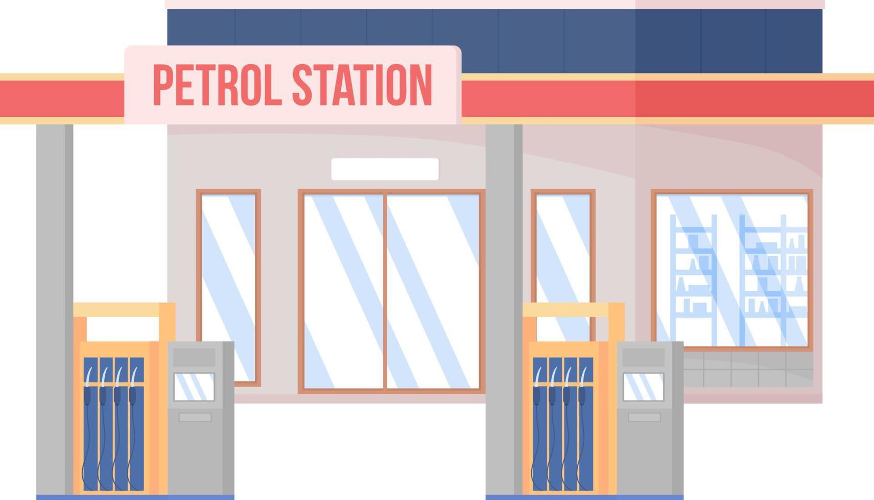 station-service objet vectoriel couleur semi-plat