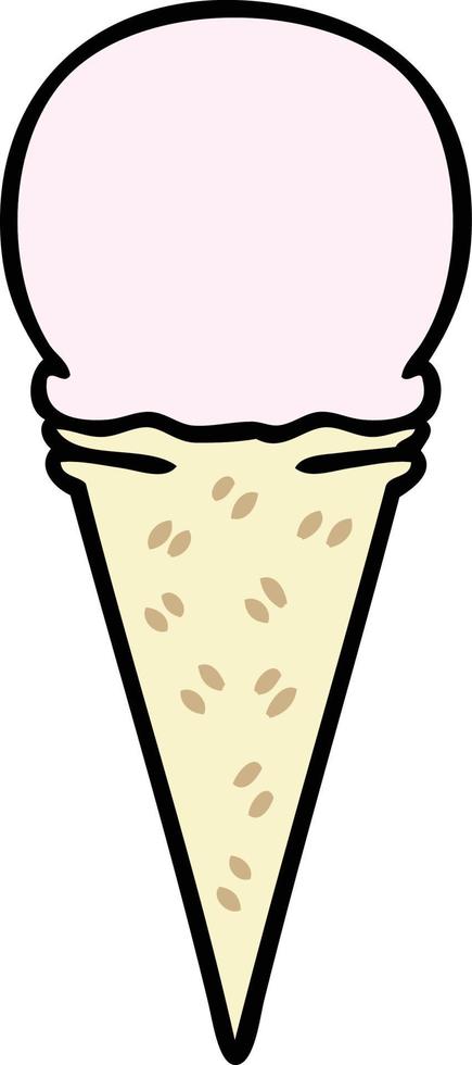 cornet de crème glacée aux fraises dessiné à la main excentrique vecteur