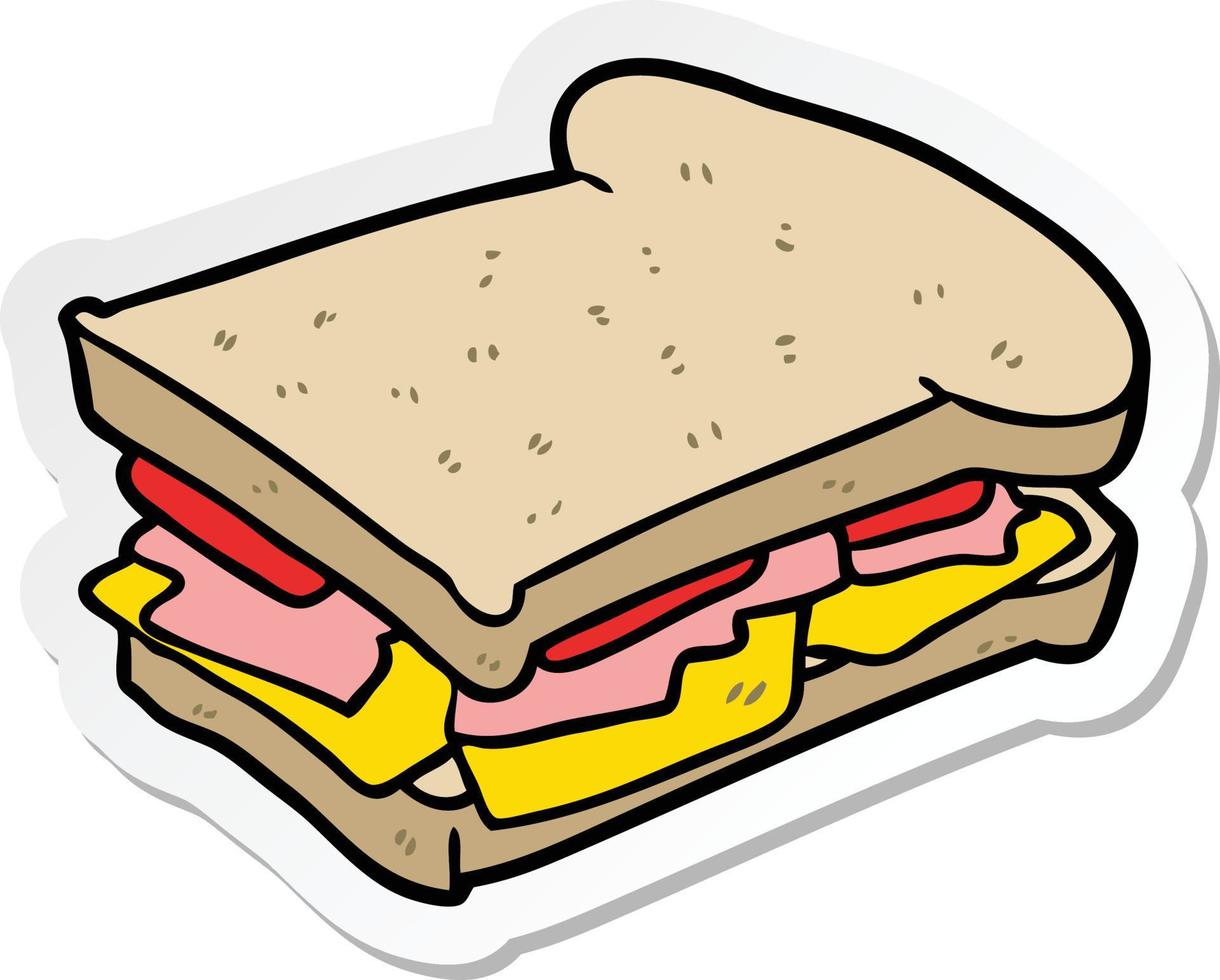 autocollant d'un sandwich au jambon de dessin animé vecteur