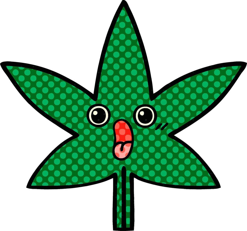 feuille de marijuana de dessin animé de style bande dessinée vecteur