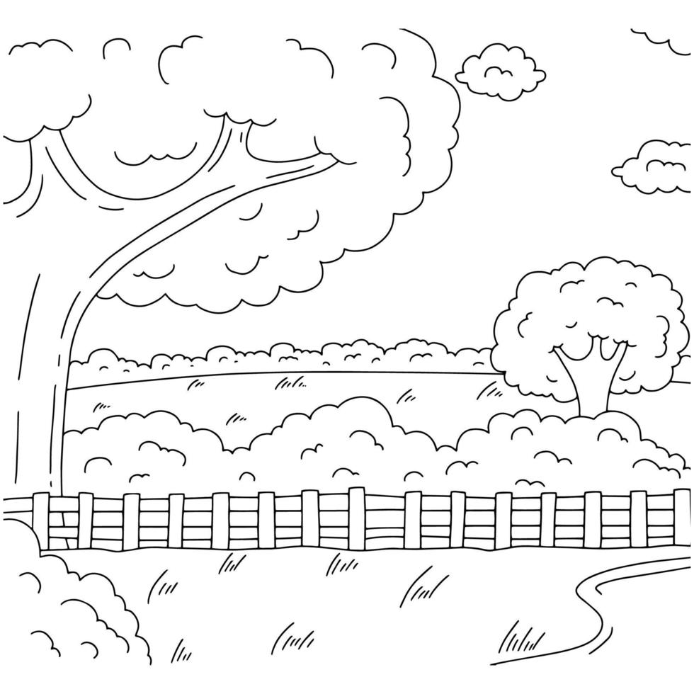 magnifique paysage naturel. page de livre de coloriage pour les enfants. style de bande dessinée. illustration vectorielle isolée sur fond blanc. vecteur