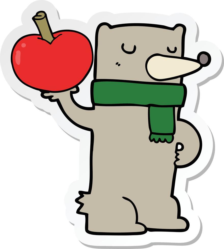 autocollant d'un ours de dessin animé avec pomme vecteur