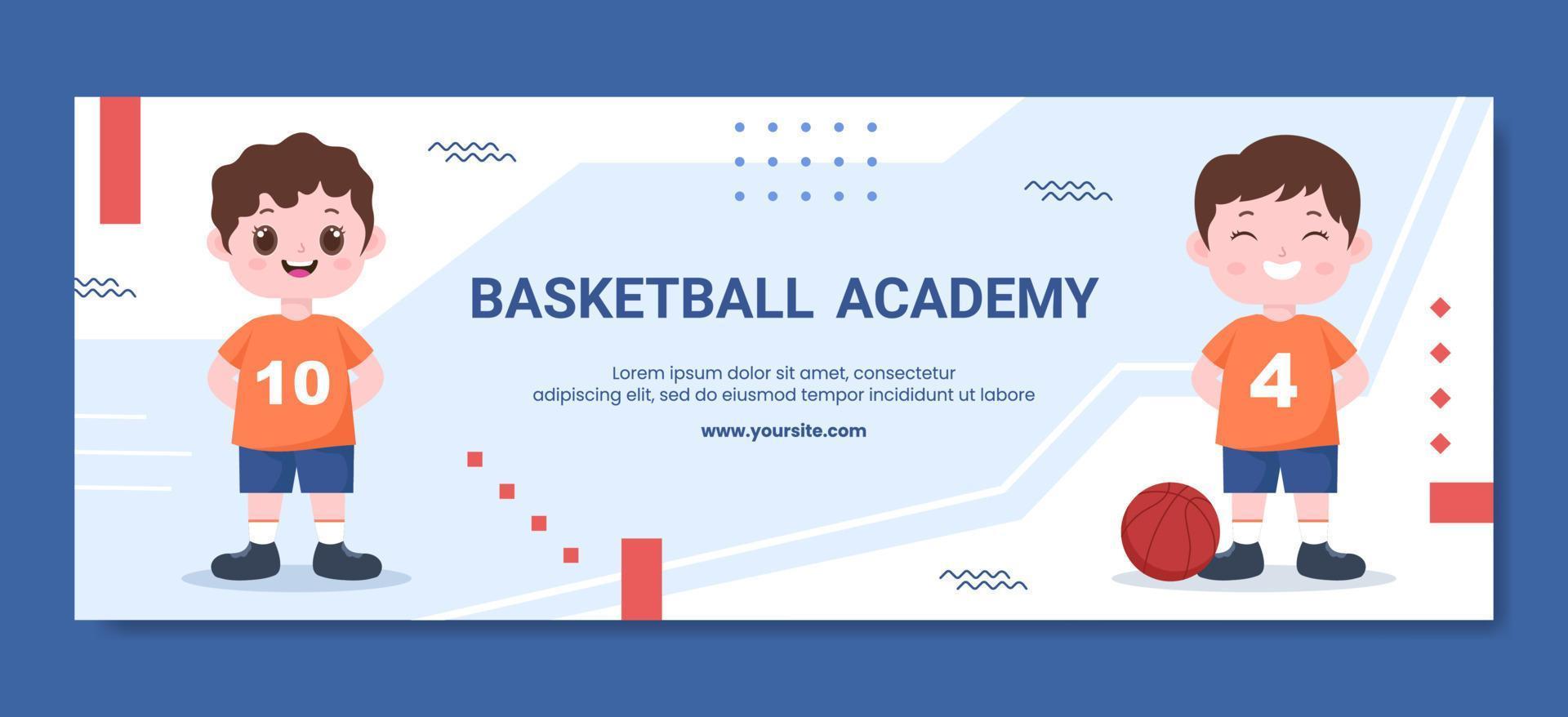 modèle de couverture de médias sociaux pour enfants de l'académie de basket-ball illustration vectorielle de fond de dessin animé vecteur