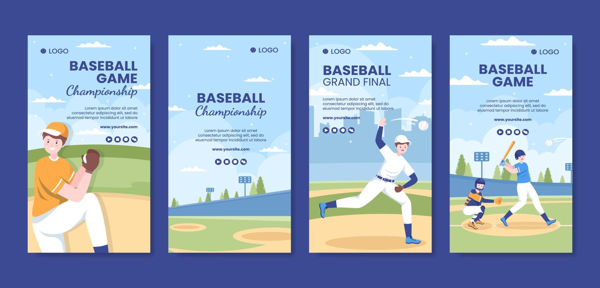 jeu de baseball sport médias sociaux histoires modèle plat dessin animé fond illustration vectorielle vecteur