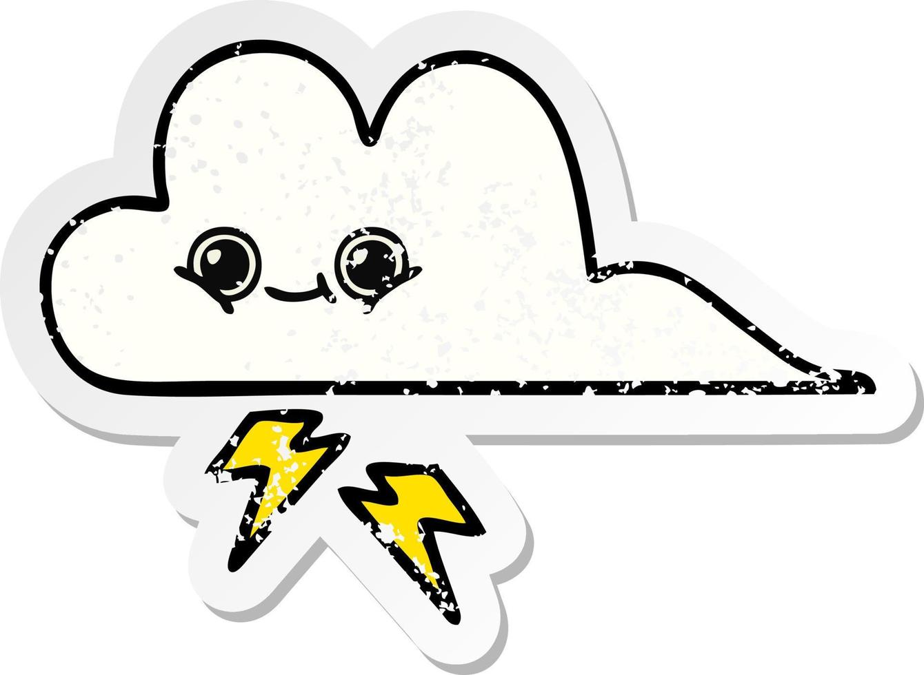 autocollant en détresse d'un nuage d'orage de dessin animé mignon vecteur