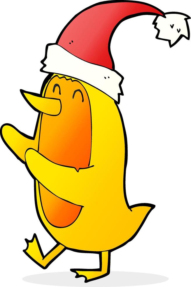 oiseau de dessin animé portant un chapeau de Noël vecteur