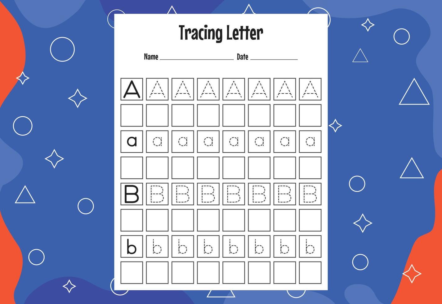 feuille de travail de traçage des lettres pour les enfants, feuille de travail de traçage des lettres de l'alphabet avec des lettres de l'alphabet. fiches d'activités pour les enfants de maternelle vecteur