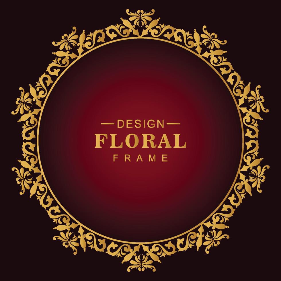 cadre floral de luxe doré classique fond rouge vecteur