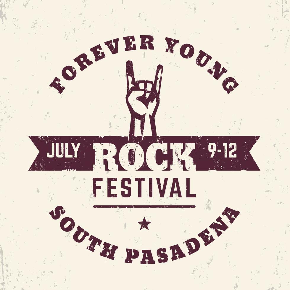 conception d'affiche de festival de rock, t-shirt imprimé avec corne à main, geste de concert de rock populaire, illustration vectorielle vecteur